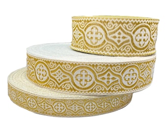 2,5cm, 4cm, 5cm liturgical trim for vestments. Church jacquard ribbon, liturgical lace,  |PAVLOVSKY|, gold and white galloon
