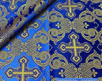 Blue Gold Liturgical fabric, metallic and nonmetallic brocade,|AJURNIY|, red church fabric 155 cm (61"), fabric for priest garment