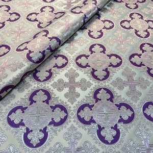 Wreath Brocade Fabric, Metallic Priest Vestment Fabric, 67" Wide, premium quality fabric, ecclesiastical fabric, liturgical fabric Purple - silver