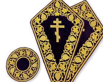 Black gold cross napkins, religious table napkins, Altar Cloth,Embroidered Altar Napkins Set for Holy Table,orthodox napkins, church napkin