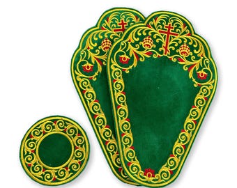 Green cross napkins, religious table napkins, Altar Cloth, Embroidered Altar Napkins Set for Holy Table, orthodox napkins