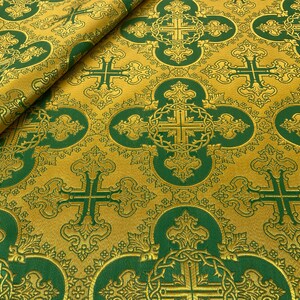 Wreath Brocade Fabric, Metallic Priest Vestment Fabric, 67" Wide, premium quality fabric, ecclesiastical fabric, liturgical fabric Green