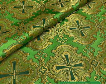 Groene kerkstof, brokaat gewaad,|EASTER| veel kleuren, christelijk kleed, priesterbrokaat 155 cm (61"), liturgische stof