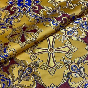 Tissu liturgique, orthodox vestments,|VOZNESENSKY|, catholic vestment, priest brocade 170 cm (67"), cherub fabric, purple and gold fabric image 5
