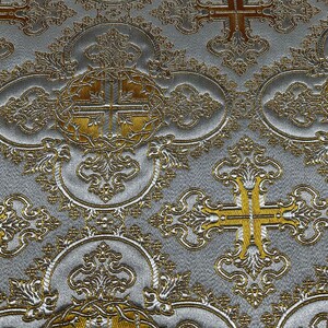 Wreath Brocade Fabric, Metallic Priest Vestment Fabric, 67" Wide, premium quality fabric, ecclesiastical fabric, liturgical fabric White - gold