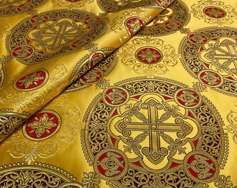 Metallic Liturgical fabric, orthodox vestments,|CHERUBIC|, priest brocade 170 cm (67"),price per meter, premium quality fabric,cross pattern