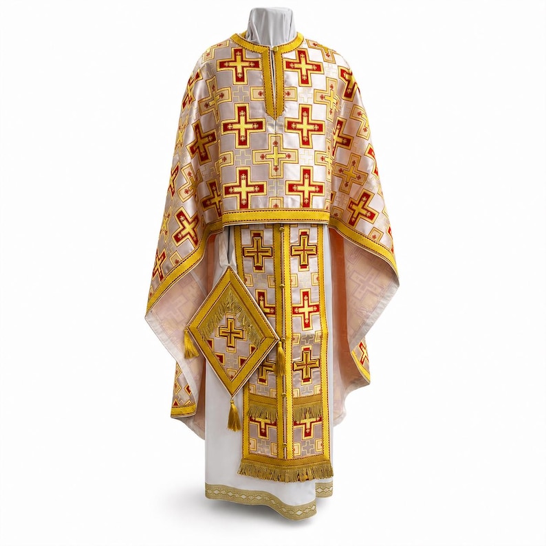 Priestly Robe White Gold Greek-style Orthodox Priestly Vestments. Silk Liturgical ...