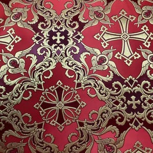 Tissu liturgique, orthodox vestments,|VOZNESENSKY|, catholic vestment, priest brocade 170 cm (67"), cherub fabric, purple and gold fabric Red