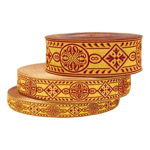 50m Liturgical  vestments trim, |BYZANTINE|, gold and red jacquard metallic ribbon, gallon trim galloon 2.5 cm, 4 cm, 5 cm wide