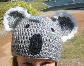 koala bear hat beanie cap with fuzzy ears kid child boy or girl crochet