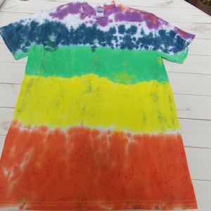hand dyed tie dye adult women men shirt size small - tie dye shirt, tie dye clothing -rainbow stripe t shirt, tshirt