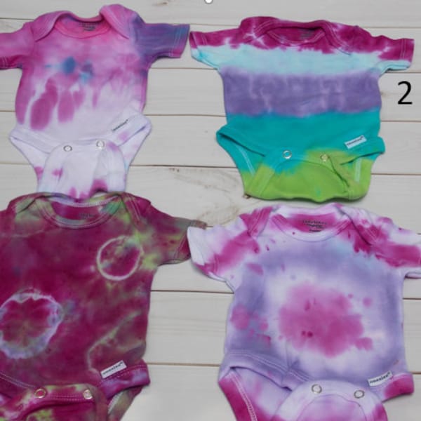 short sleeve tie dye Onesie® bodysuit - preemie girl clothes, newborn tie dye clothing, purple magenta green teal