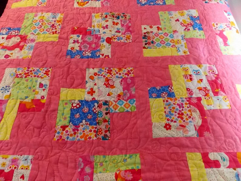 twin size quilt mushrooms girl forest woodland animals snails owls toadstools squirrels birds butterflies