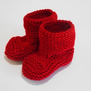 red baby booties gender neutral boy or girl newborn knitted crib shoes 0-3 , 3-6 months, 6-12 months image 3