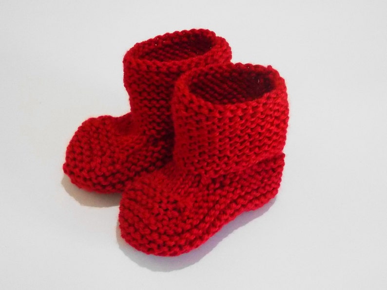 red baby booties gender neutral boy or girl newborn knitted crib shoes 0-3 , 3-6 months, 6-12 months image 3