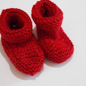 red baby booties gender neutral boy or girl newborn knitted crib shoes 0-3 , 3-6 months, 6-12 months image 1