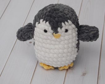 Plush Penguin, crochet amigurumi plushie, chunky desk pet, chubby penguin