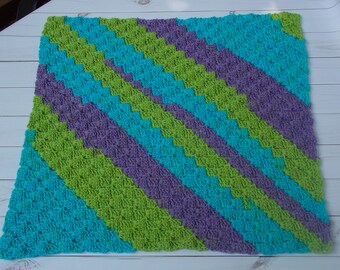 ganchillo diagonal raya bebé manta alfombra afgana - asiento de coche, cochecito, cochecito - rayas multicolores chica - púrpura, aqua, verde