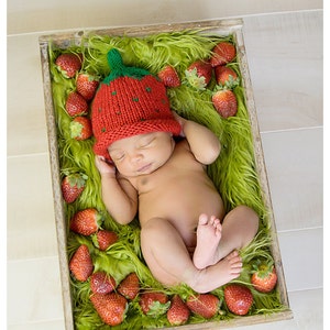 baby strawberry hat beanie cap newborn, 0-3, 3-6, 6-12 months knitted red newborn infant - wool or acrylic yarn