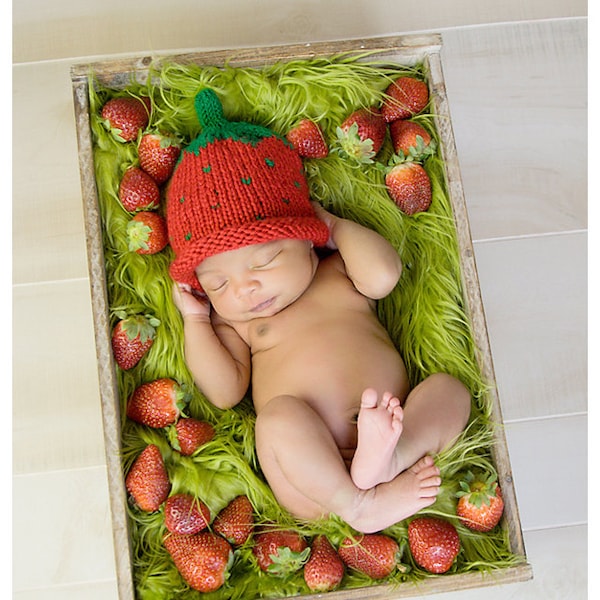 Baby Erdbeer Mütze Beanie Mütze Neugeborene, 0-3, 3-6, 6-12 Monate gestrickt rot Neugeborene Säuglinge - aus Woll- oder Polyacrylgarn