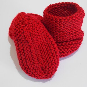 red baby booties gender neutral boy or girl newborn knitted crib shoes 0-3 , 3-6 months, 6-12 months image 4