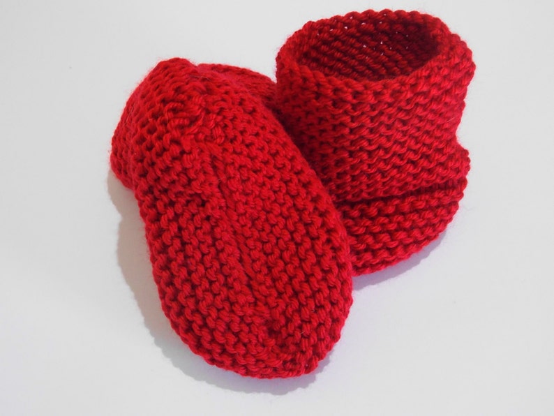 red baby booties gender neutral boy or girl newborn knitted crib shoes 0-3 , 3-6 months, 6-12 months image 4