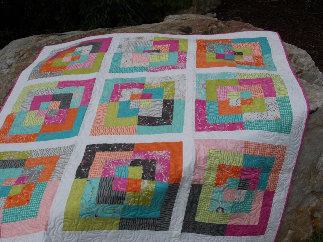 Modern Geometric Lap Throw Quilt - Pink Orange Grey White Teal - Moda ...
