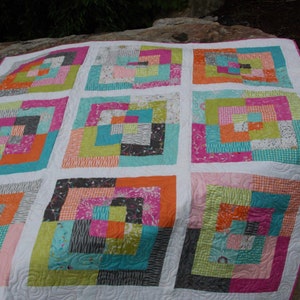 modern geometric lap throw quilt - pink orange grey white teal - Moda fabric Zen Chic Flow