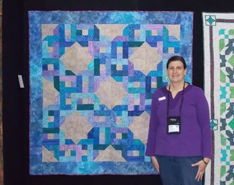 blue and purple batik quilt  - throw / lap size or wallhanging