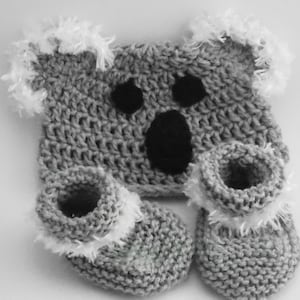 koala bear hat with fuzzy ears newborn baby infant boy or girl crochet beanie cap and booties set