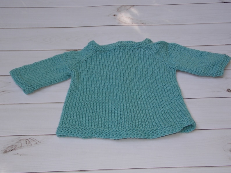 hand knit from Australian wool pale light teal baby girl cardigan sweater newborn infant jumper 0-3 months