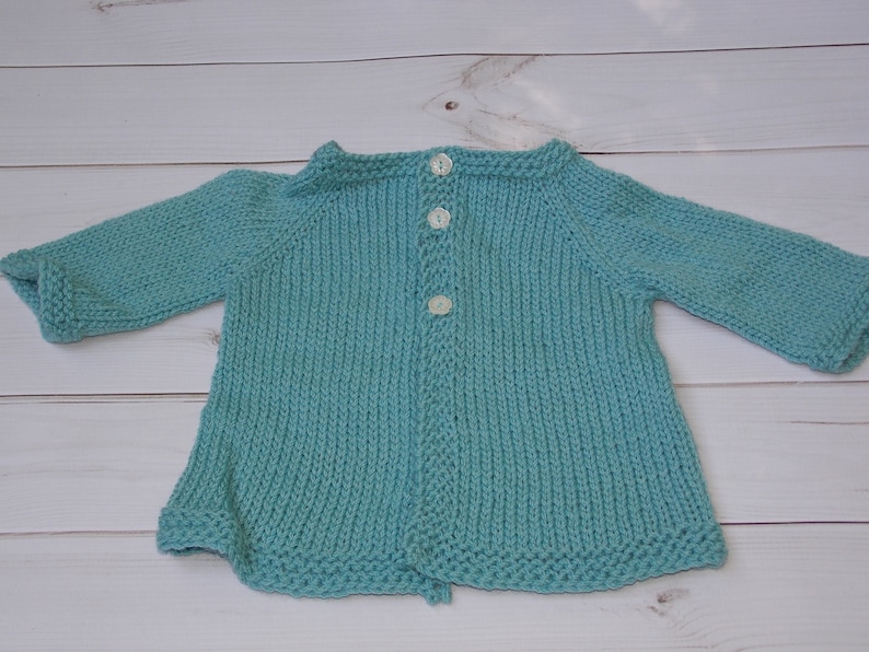 hand knit from Australian wool pale light teal baby girl cardigan sweater newborn infant jumper 0-3 months