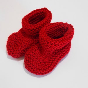 red baby booties gender neutral boy or girl newborn knitted crib shoes 0-3 , 3-6 months, 6-12 months image 2