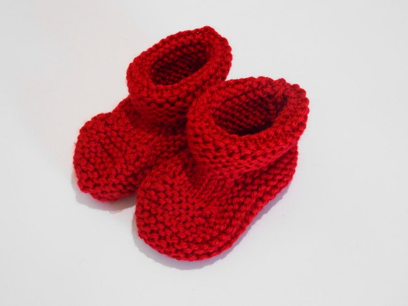 red baby booties gender neutral boy or girl newborn knitted crib shoes 0-3 , 3-6 months, 6-12 months image 2