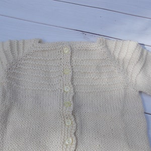 baby girl cardigan cabled sweater -  infant jumper 3-6 months - cream off-white, hand knit