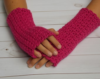 gants de textos sans doigts chauffe-bras et poignets - magenta de framboise aux baies au crochet texturé