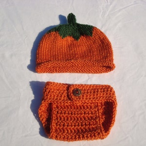 Gorro de punto de calabaza naranja, gorro, pañal, funda para pañal, conjunto de accesorios para fotos, otoño, Halloween, bebé recién nacido