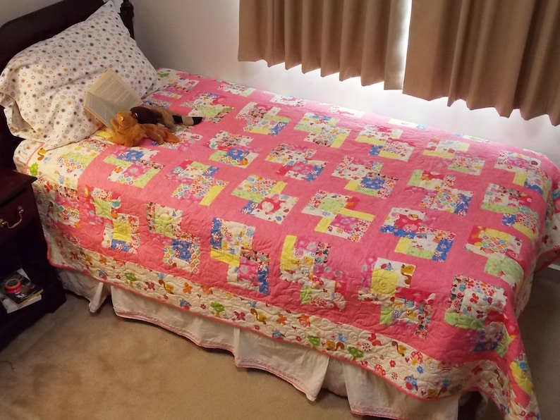 twin size quilt mushrooms girl forest woodland animals snails owls toadstools squirrels birds butterflies