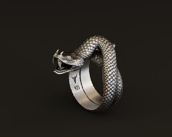 Schlangenring: 3D Gothic Schlangenring aus oxidiertem Sterlingsilber