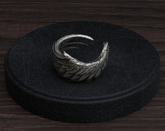 Handmade Sterling Silver Angel Wing Ring: Oxidized 925 Silver
