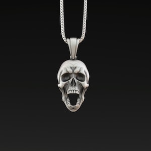 Double-Sided Skull Pendant – Oxidized Silver Screaming Skull Necklace – Gothic 925 Silver Reversible Pendant – Bold Unisex Jewelry