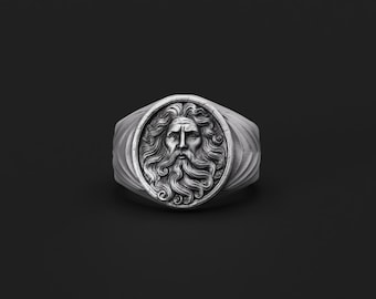 Anillo Zeus de plata oxidada: poder, autoridad y sabiduría