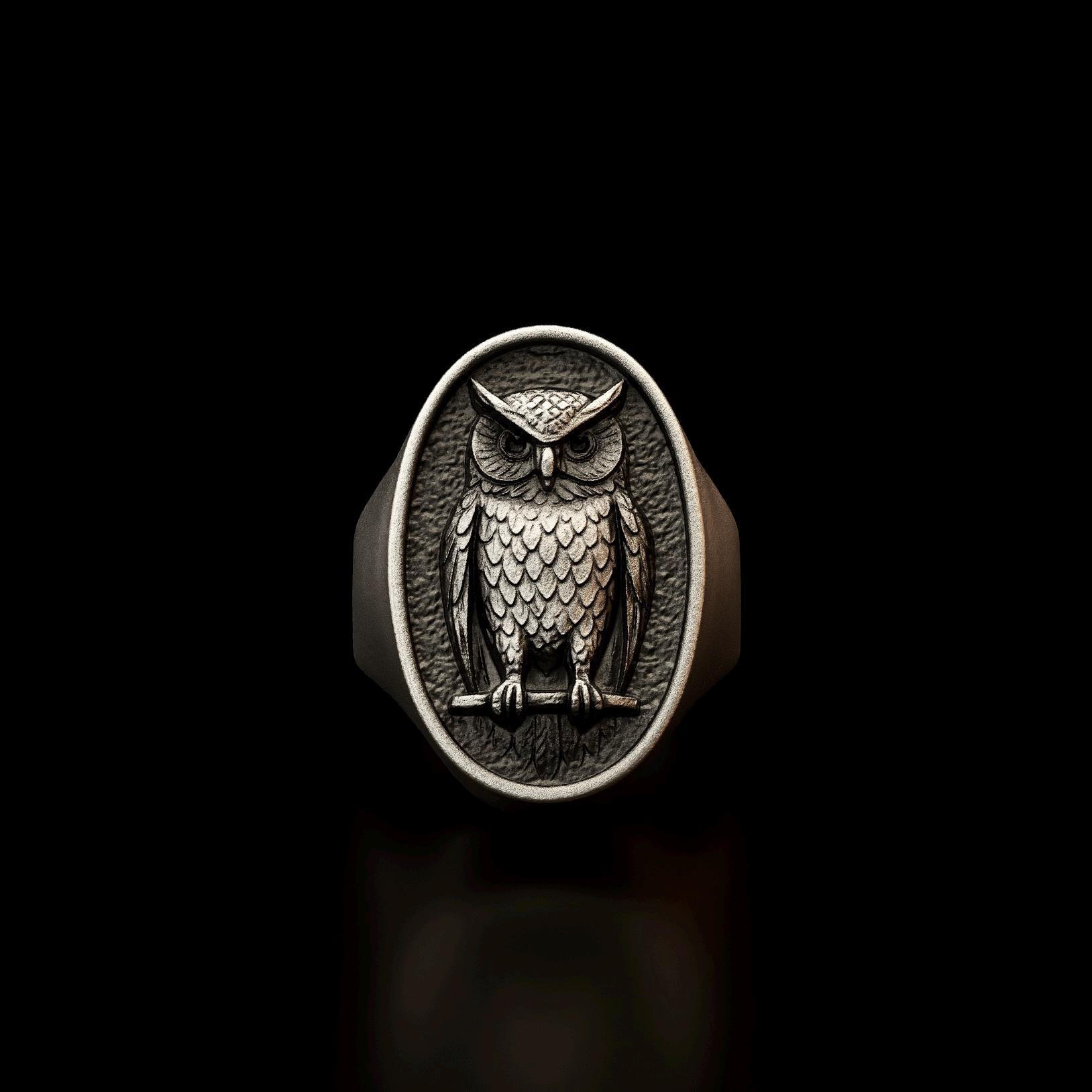 Oxidized Silver Owl Ring &ndash; Wisdom, Mystery & Night Vision