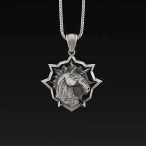 Handmade 925 Sterling Silver Pegasus Head Pendant,Silver Unicorn Horse Necklace,Gift For Her, Animal  Necklace