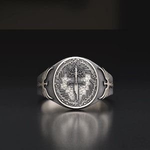 Sterling 925 Silver Fantastic Ring, Fantasy World Special Product,Handmade jewelry, Tree and Sword Paterned Ring,Phoenix Paternet Ring