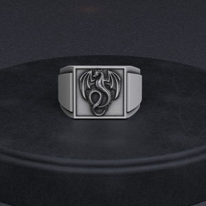 Anello con sigillo a forma di drago in argento sterling fatto a mano: regalo di gioielli fantasy
