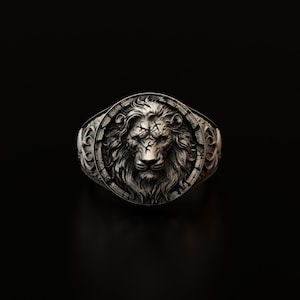 Handmade Sterling Silver Lion Head Ring: Personalized Lion Band