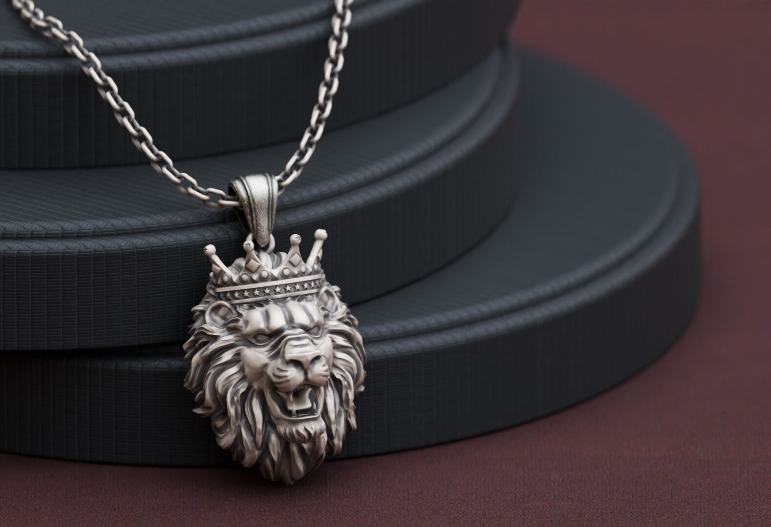 Handmade Oxidized Sterling Silver King Lion Pendant Necklace - Etsy