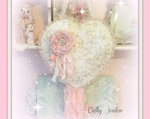 Vintage Bridal Lace Heart with Rhinestone Rose Adorned Brooch, Two-in-One Creation, Crazy Quilt Lace Heart, Romantic Home Decor