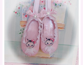 Pink Little Kitty Glittered Ballet Slippers Wall Decor,
